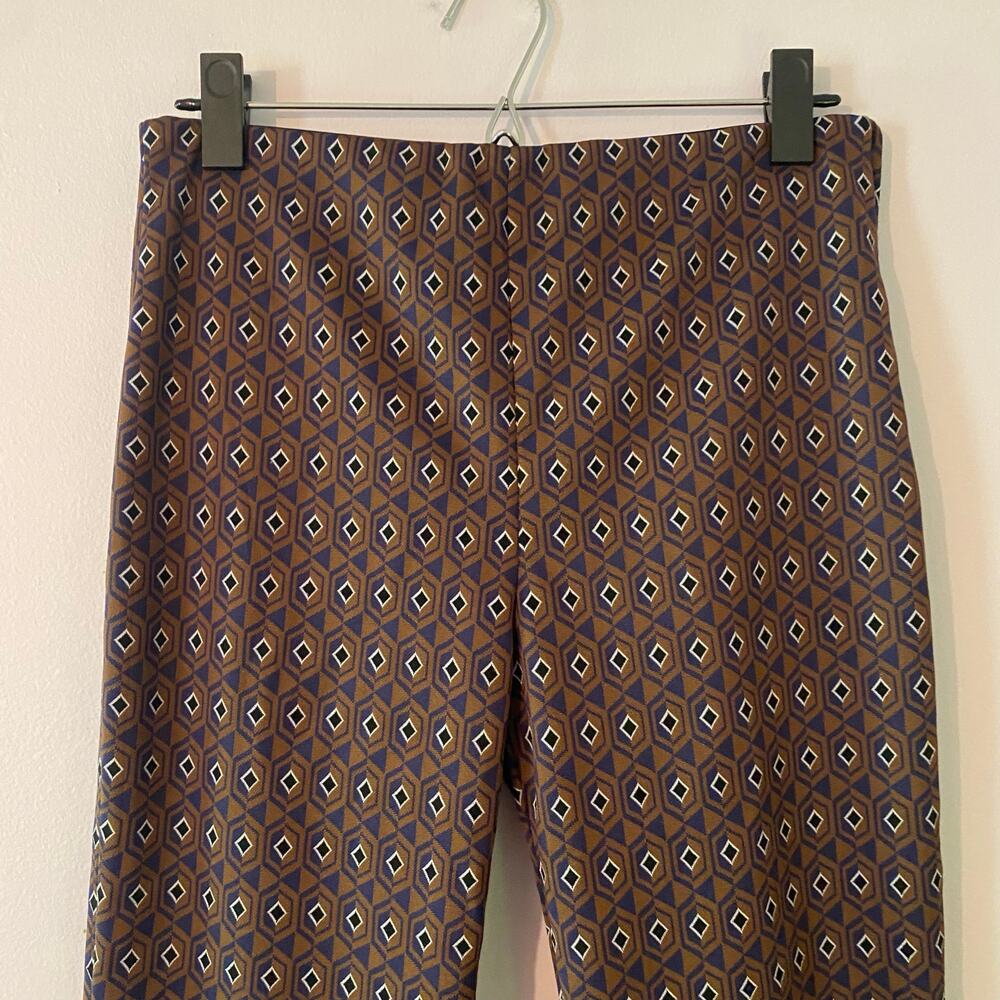 Zara Brown Navy Patterned Stretchy Straight Leg Dress Pants Boho Women's Small - Picture 4 of 12